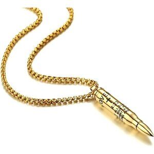 BIBLE verse proverb gold stainless steel 22" chain cross bullet pendant necklace